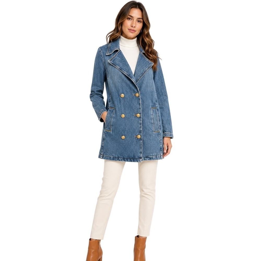 Lane Bryant Women's Double Breasted Denim Trench Coat Jacket Blue Wash Size 14